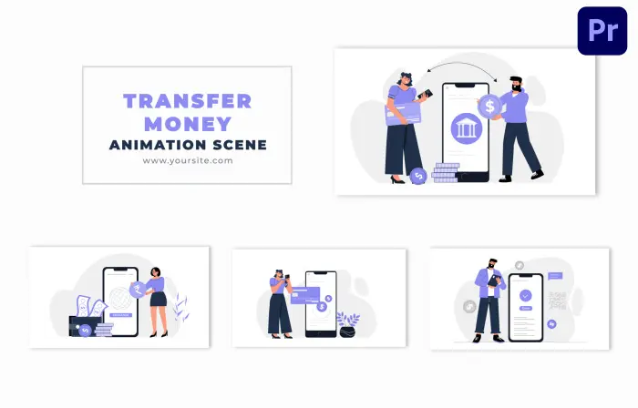 Online Money Transfer Concept Flat Design Character Animation Scene